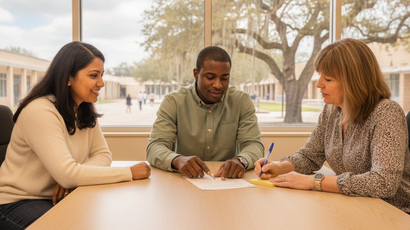 Parent and school staff meeting to plan classroom accommodations after an ADHD evaluation